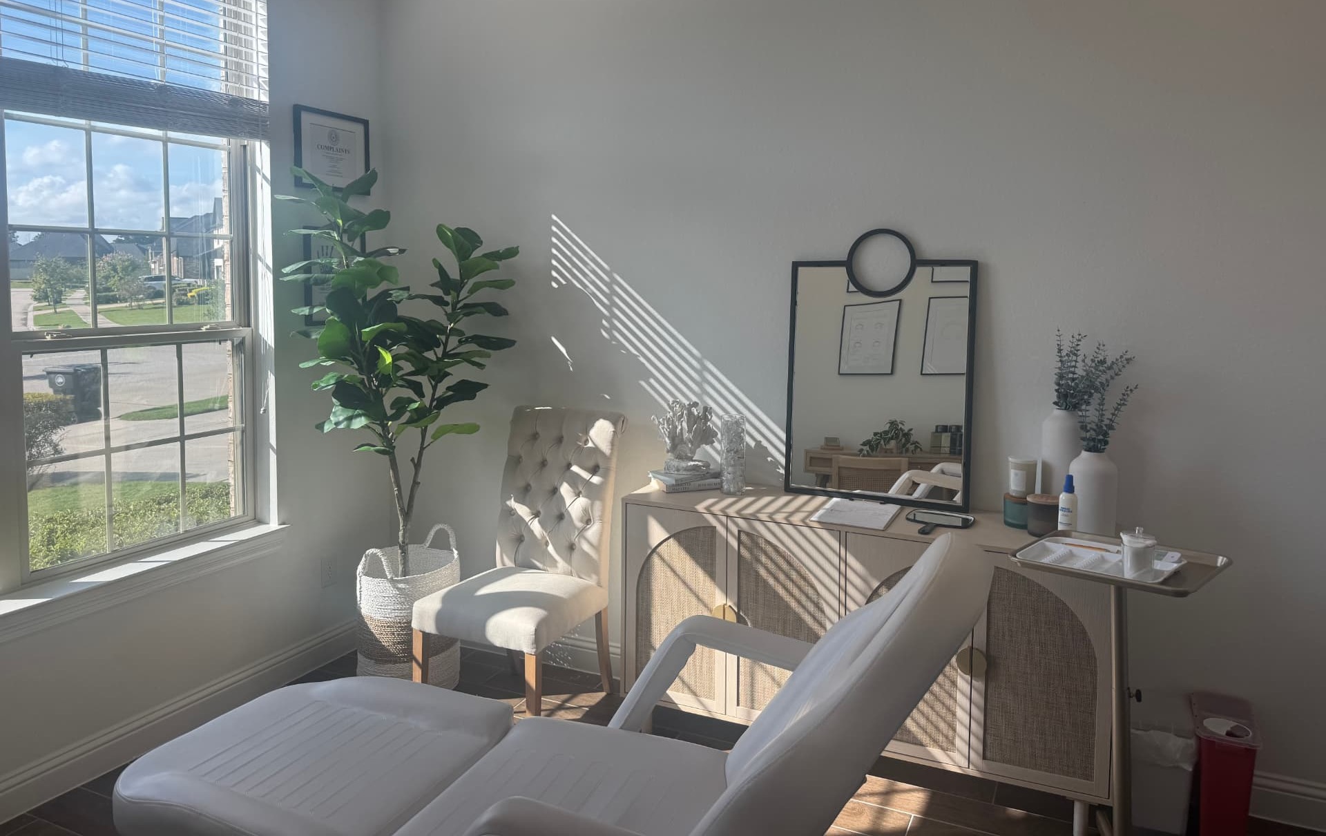 The treatment studio at Tula Tu Aesthetics in The Woodlands, TX, filled with natural light
