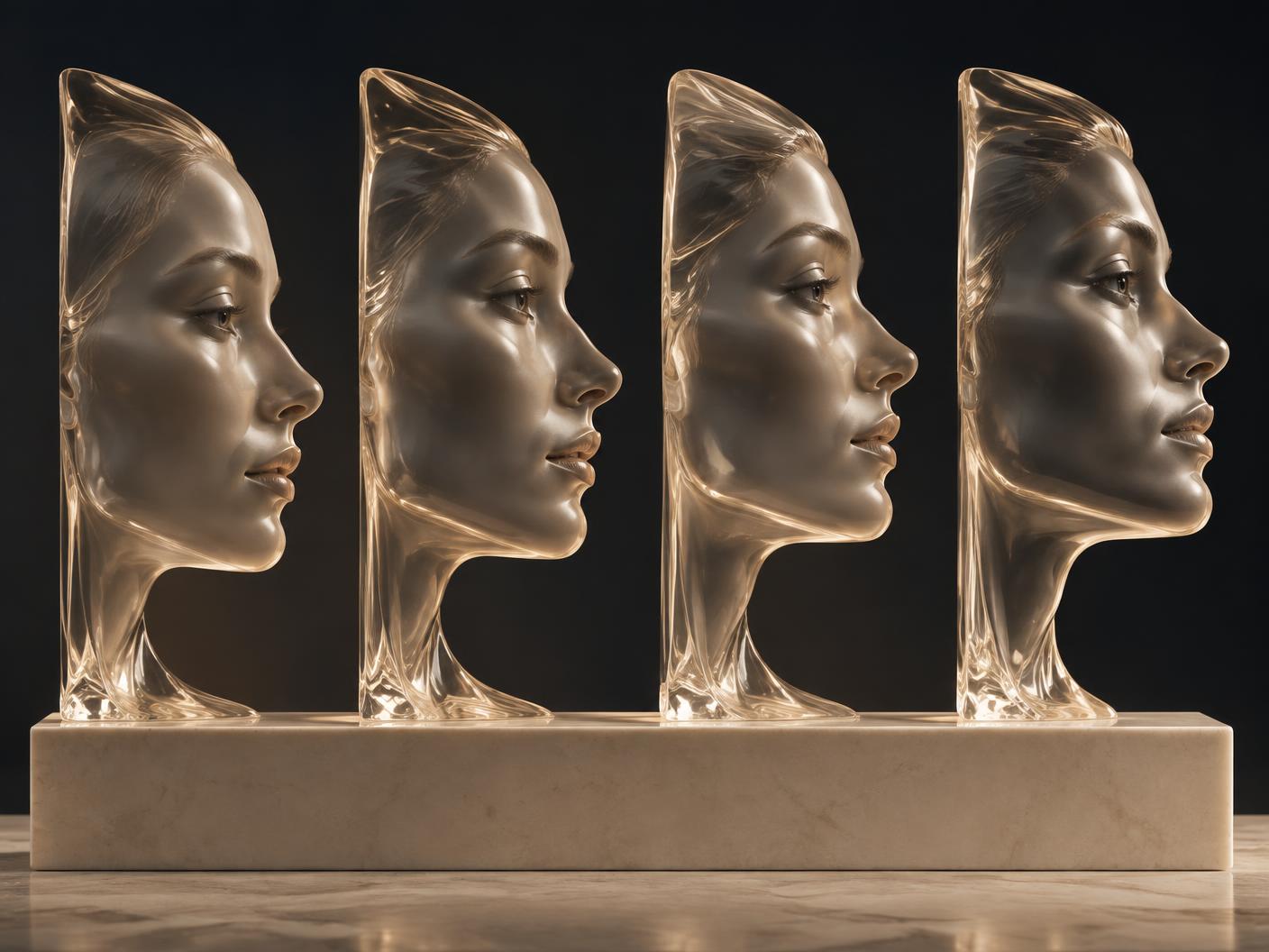Four translucent sculptural profiles representing facial balance and expression at Tula Tu Aesthetics in The Woodlands, TX